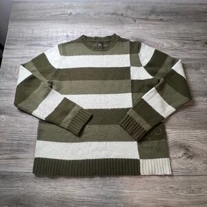 686 Sweater Mens Large Green Striped Wool Blend Knit Crewneck Gorpcore AB80